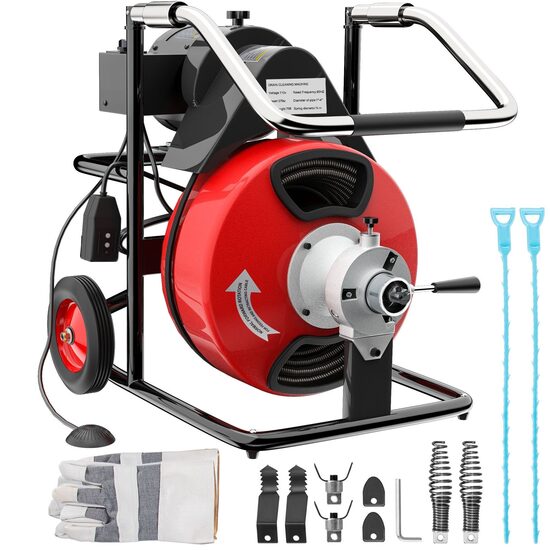 Sarpe pentru desfundat tevi, Electric, Profesional, 4 x capete taiere, 370 W, Lungime 23 m, Diametru 3/8 inch