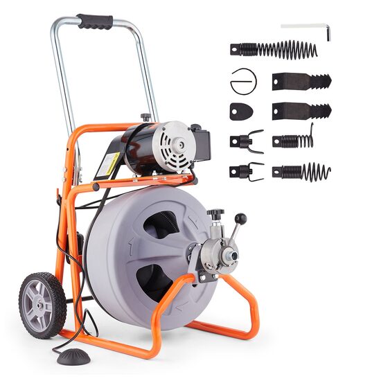 Sarpe pentru desfundat tevi, Electric, Profesional, 8 x capete taiere, 370 W, Lungime 23 m, Diametru 3/8 inch