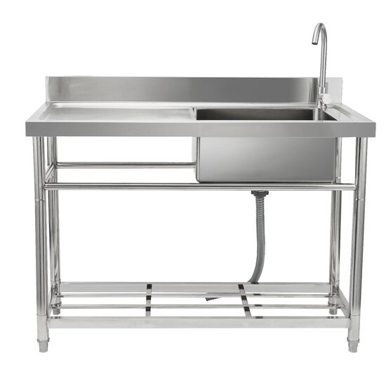 Chiuveta comerciala Inox, 1 x cuva, Baterie inclusa, Protectie anti-stropire, capacitate cuva 430 x 330 x 220 mm, 5 Locasuri pentru ustensile