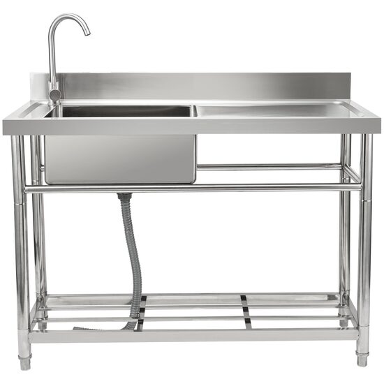 Chiuveta comerciala Inox, 1 x cuva pe stanga, Baterie inclusa, Protectie anti-stropire, capacitate cuva 430 x 330 x 220 mm, 5 Locasuri pentru ustensile