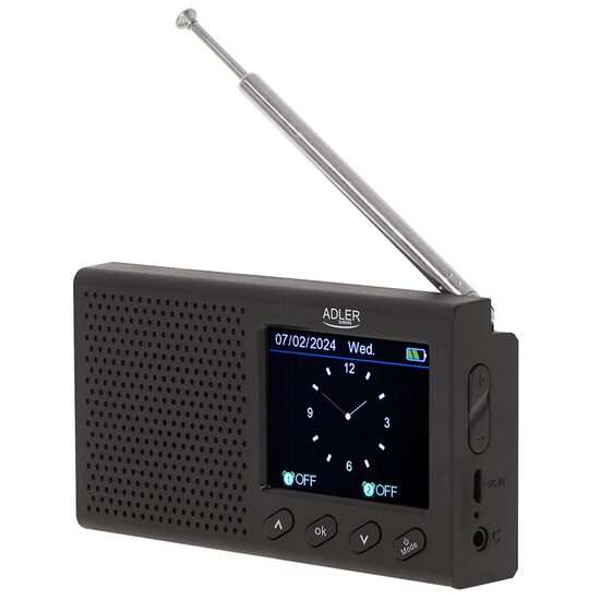 Radio portabil FM, antena telescopica, 3W, USB, Bluetooth, Ecran LCD color 2.4 inch, Alarma, Baterie Li-Ion