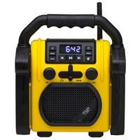 Radio portabil pentru santier/Camping, Bluetooth, IP54, 10W, AM/FM, antena telescopica, Afisaj Digital, Baterie (6x R14) și alimentarea rețea, Ceas, Aux, Incarcare telefon