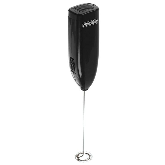 Mini-mixer spuma lapte cu baterie, maner izolat termic, Inox, latte, ciocolata calda, cappuccino, frappe, 2x1.5V AA, Negru