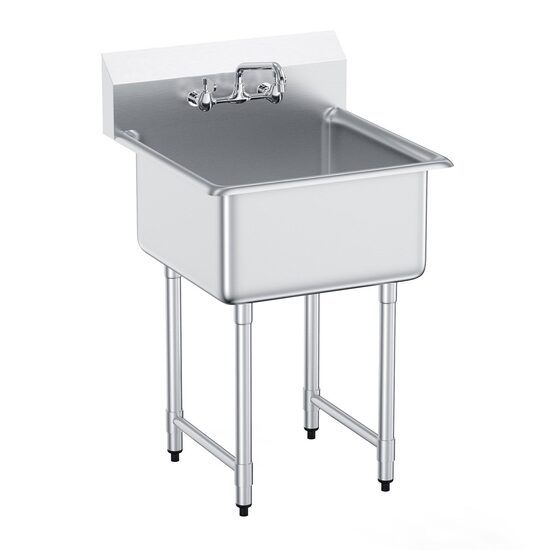 Chiuveta comerciala Inox, Baterie inclusa central, Protectie anti-stropire, capacitate cuva 122 l, dimensiune 686x610x1041 mm