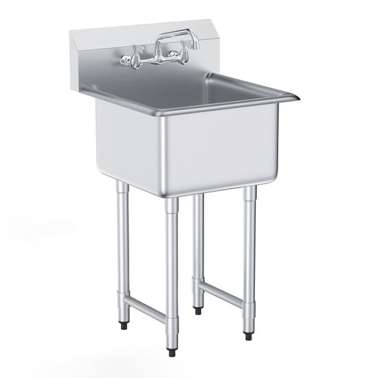 Chiuveta comerciala Inox, Baterie inclusa central, Protectie anti-stropire, capacitate cuva 60 l, dimensiune 533.4x457x1041 mm