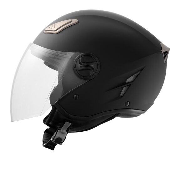 Casca protectie moto cu ochelari integrati, Open Face, Unisex, Negru Mat, Marimea L