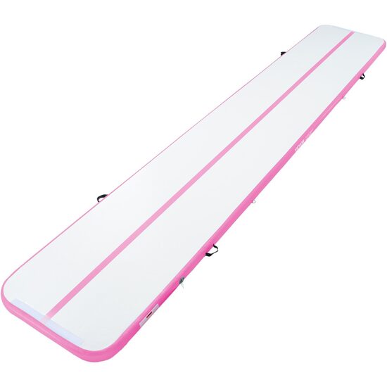 Saltea gonflabila pentru antrenament,Fitness, Yoga,gimnastica, Pompa inclusa, Lungime 6 m, Geanta transport, Roz/Alb