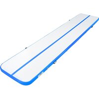 Saltea gonflabila pentru antrenament,Fitness, Yoga,gimnastica, Pompa inclusa, Lungime 5 m, Geanta transport, Albastru/Alb