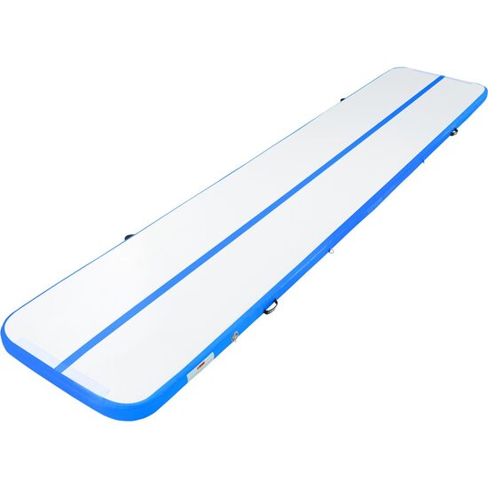 Saltea gonflabila pentru antrenament,Fitness, Yoga,gimnastica, Pompa inclusa, Lungime 5 m, Geanta transport, Albastru/Alb