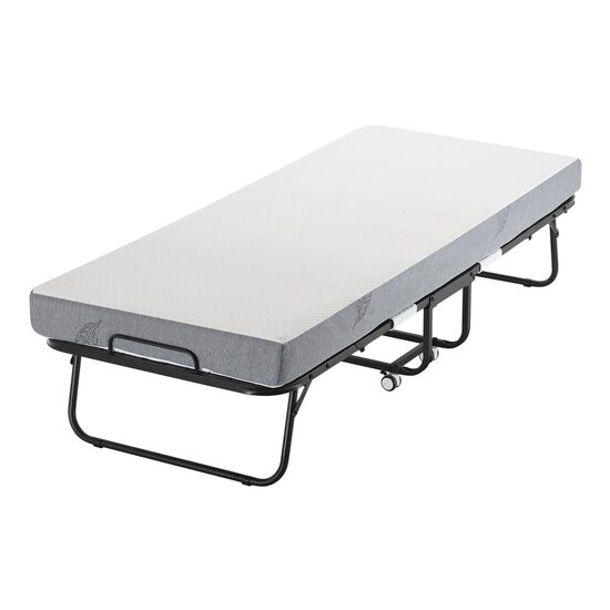 Pat pliabil pentru oaspeti, 1 persoana, saltea inclusa, 4 x roti, Cadru Otel, max 136 kg, 790 x 1900 x 396 mm