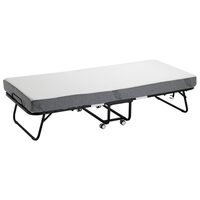 Pat pliabil pentru oaspeti, 1 persoana, saltea inclusa, 4 x roti, Cadru Otel, max 200 kg, 965 x 1900 x 396 mm 
