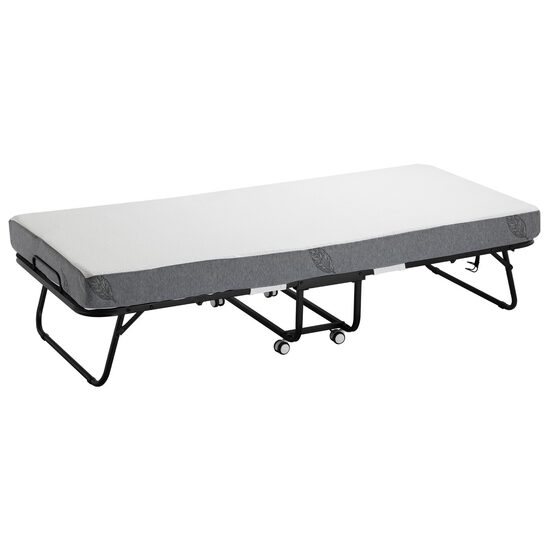 Pat pliabil pentru oaspeti, 1 persoana, saltea inclusa grosime 10 cm, 4 x roti, Cadru Otel, max 136 kg, 790 x 1900 x 396 mm 