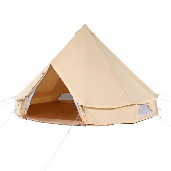Cort camping / glamping, Diametru 6 m, Inaltime 350 cm, Orificiu cos soba, Poliester/Bumbac, Bej