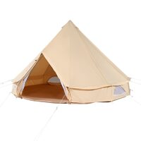 Cort camping / glamping, Diametru 5 m, Inaltime 300 cm, Orificiu cos soba, Poliester/Bumbac, Bej, 8 persoane