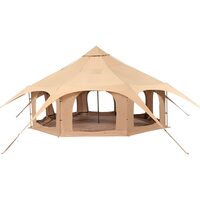 Cort camping / glamping, Diametru 5 m, Inaltime 280 cm, Orificiu cos soba, Poliester/Bumbac, Bej, 8 persoane