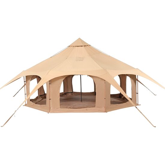 Cort camping / glamping, Diametru 5 m, Inaltime 280 cm, Orificiu cos soba, Poliester/Bumbac, Bej, 8 persoane