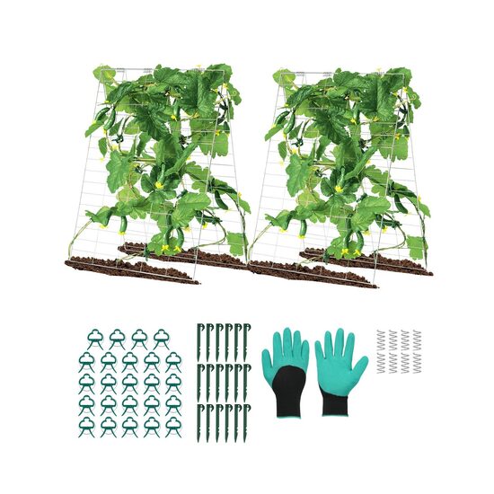 Set 2 spaliere pentru castraveti, plante agatatoare, 90 x 140 cm, Pliabil, 24 x Cleme de fixare