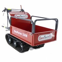 Roaba electrica cu senile GeoPorter 330E, Motor benzina 6.5 CP, max 300 kg, Basculabila, 4 trepte, 4.9 km/h, Obloane inalte detasabile