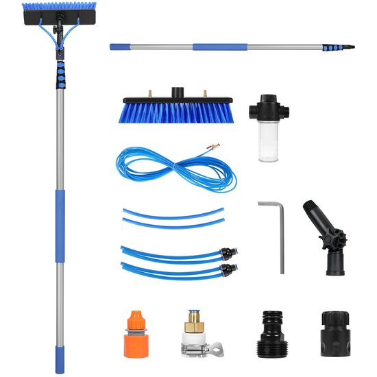 Perie telescopica pentru spalat panouri solare, 7.3 m, Furtun apa 20 m, Aluminiu, Greutate 3.5 kg, Dozator sapun
