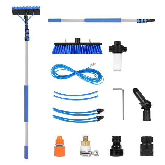 Perie telescopica pentru spalat panouri solare, 6 m, Furtun apa 20 m, Aluminiu, Greutate 2.9 kg, Dozator sapun