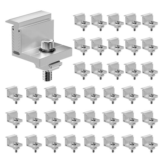 Set 40 cleme de capat Z, Reglabile, pentru panouri solare 100-300 W, Aluminiu, 50 x 45.5 x 34.3 mm