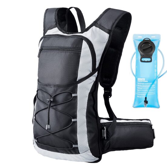 Rucsac de hidratare usor cu suport de apa de 3 l, ciclism, drumetie, Impermeabil, 470 x 290 x 130 mm, Negru/Argintiu