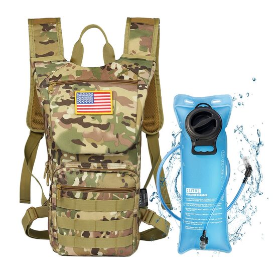 Rucsac de hidratare usor cu suport de apa de 3 l, ciclism, drumetie, Impermeabil, 470 x 210 x 120 mm, Camuflaj