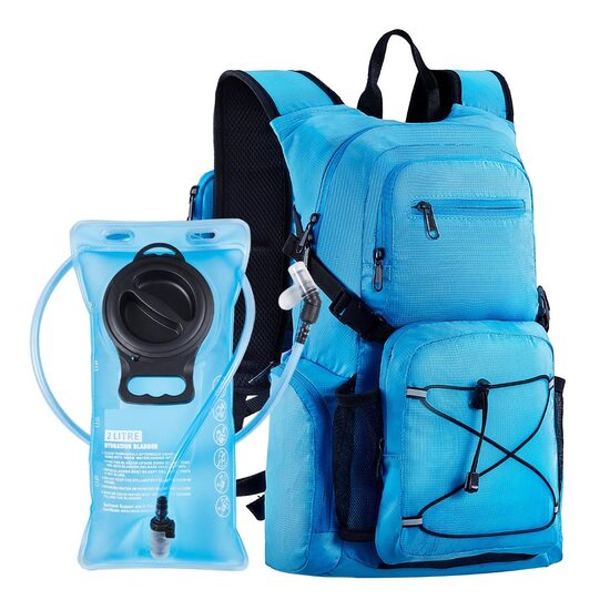 Rucsac de hidratare usor cu suport de apa de 2 l, ciclism, drumetie, Impermeabil, 480 x 280 x 190 mm, Albastru