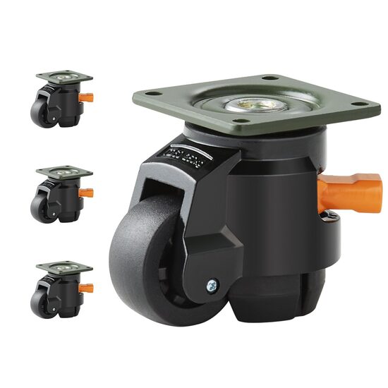 Set 4 roti pivotante cu inaltime reglabila, 2", max 125 kg / roata, ABS si Otel
