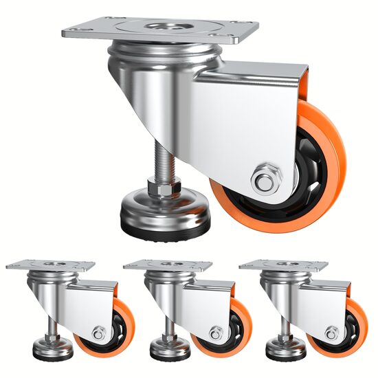 Set 4 roti pivotante cu inaltime reglabila, 3", max 82 kg / roata, ABS si Otel