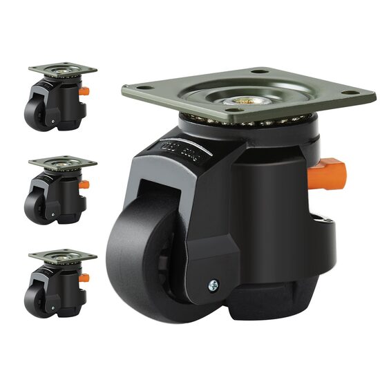Set 4 roti pivotante cu inaltime reglabila, 2.5", max 250 kg / roata, ABS si Otel