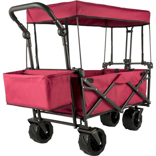 Carucior pliabil pentru gradina, camping, 98.5x54.3x98.5 cm, Capacitate 100 kg, Otel/Nylon, Rosu