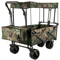 Carucior pliabil pentru gradina, camping, 98.5x54.3x98.5 cm, Capacitate 100 kg, Otel/Nylon, Camuflaj Verde/Maro