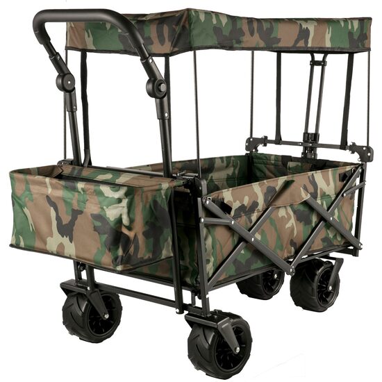 Carucior pliabil pentru gradina, camping, 98.5x54.3x98.5 cm, Capacitate 100 kg, Otel/Nylon, Camuflaj Verde/Maro