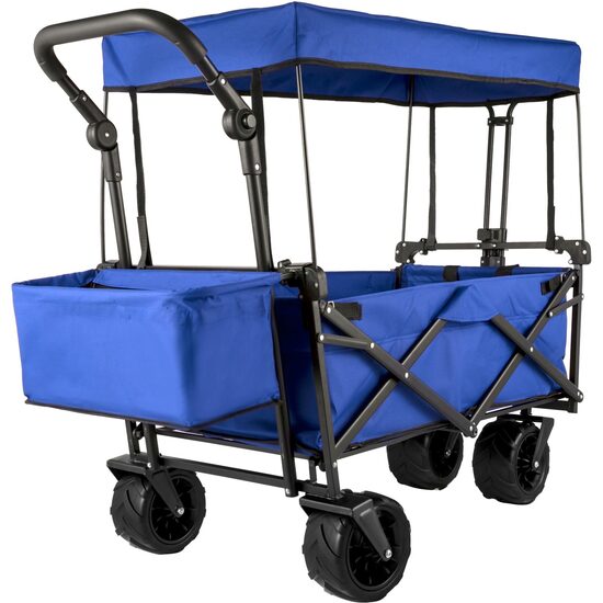 Carucior pliabil pentru gradina, camping, 98.5x54.3x98.5 cm, Capacitate 100 kg, Otel/Nylon, Albastru