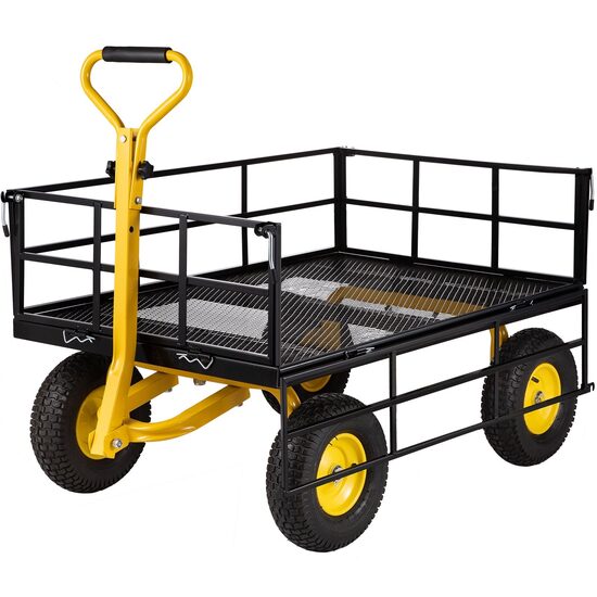 Carucior multifunctional pentru gradina, 112 x 75 x 27,8 cm, Capacitate 544 kg, Otel, Roti gonflabile, atasabil ca remorca