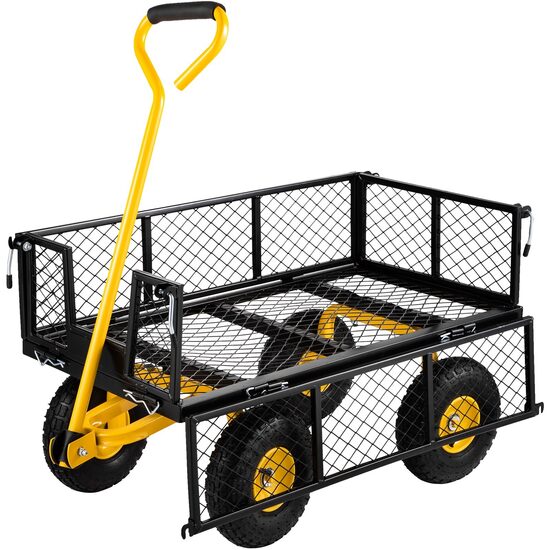 Carucior multifunctional pentru gradina, 86 x 46 x 20 cm, Capacitate 227 kg, Otel, Roti gonflabile, Laterale detasabile