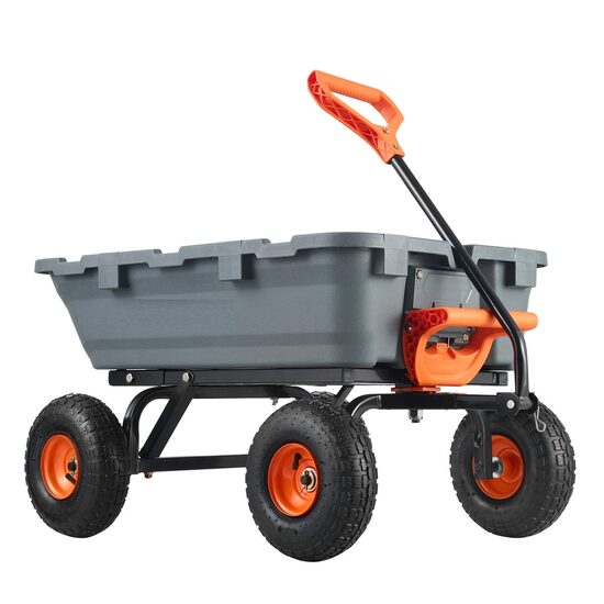Carucior multifunctional pentru gradina, 1730x710x820m, Capacitate 363 kg, Cuva PP basculabila, roti cauciuc 10 inch
