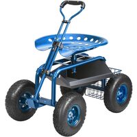 Scaun pentru gradina, Cos pentru Ustensile, Capacitate 136 Kg, 4 x roti gonflabile, Husa pentru sa, Albastru