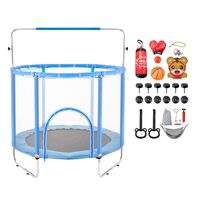 Trambulina pentru copii cu plasa exterioara, diametru 1470 mm, max 120 kg, 36 arcuri, Albastru/Negru, Accesorii hamac, sac box, set baschet
