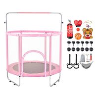 Trambulina pentru copii cu plasa exterioara, diametru 1470mm, max 120 kg, 36 arcuri, Roz/Negru, Accesorii hamac, sac box, set baschet