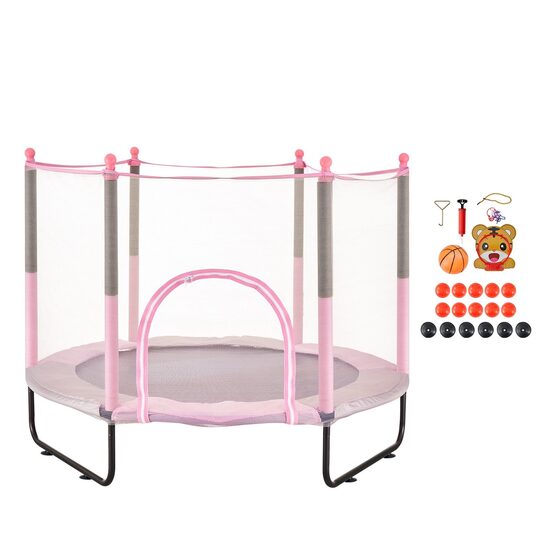 Trambulina pentru copii cu plasa exterioara, diametru 1545 mm, max 120 kg, 36 arcuri, Roz/Negru, Accesorii joaca
