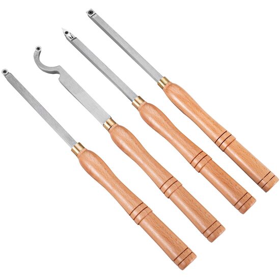 Set 4 dalti pentru strunguri lemn, Otel HSS, maner lemn, carbura cu forma de diamant