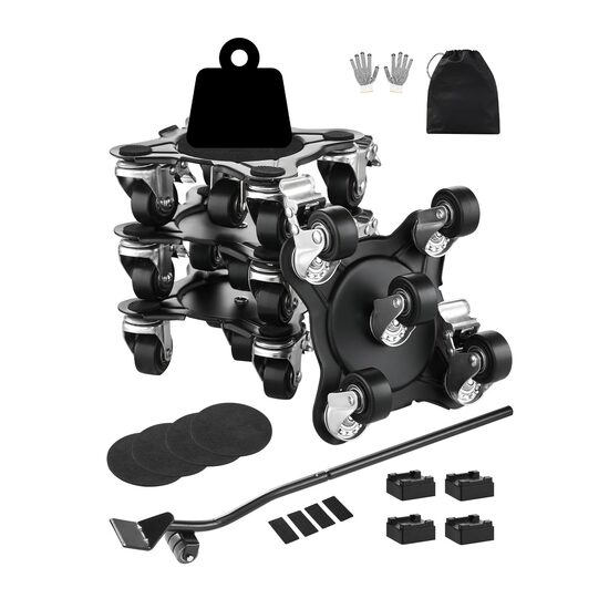 Set Transportor 4 Dolly cu maner, pentru mobila, capacitate 544 kg, 5 x roti pivotante, rotatie 360 grade