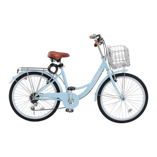 Bicicleta de oras, Roti 26 inch, 2 x frane V-Brake, Cos cumparaturi, max 150 kg, Otel, mansoane maner piele, 7 viteze, Albastru