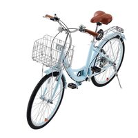 Bicicleta de oras, Roti 24 inch, 2 x frane V-Brake, Cos cumparaturi, max 150 kg, Otel, mansoane maner piele, 7 viteze Shimano, Albastru