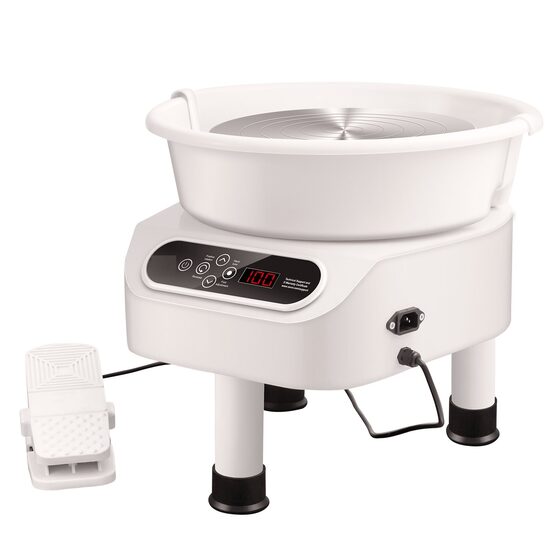 Roata de olarit profesionala electrica, cu pedala, 450 W, diametru placa 28 cm, Ecran tactil, 50-300 rpm, Alb