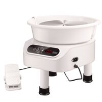 Roata de olarit profesionala electrica, cu pedala, 350 W, diametru placa 25 cm, Ecran tactil, 50-300 rpm, Alb