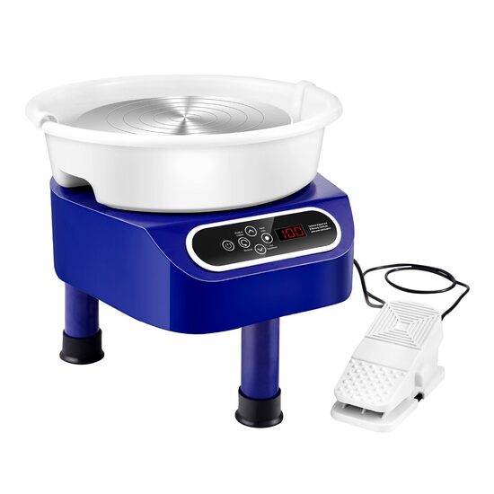 Roata de olarit profesionala electrica, cu pedala, 350 W, diametru placa 25 cm, Ecran tactil, 50-300 rpm, Albastru