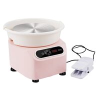 Roata de olarit profesionala electrica, cu pedala si Ecran tactil, 350 W, diametru placa 28 cm, 50-300 rpm, Roz